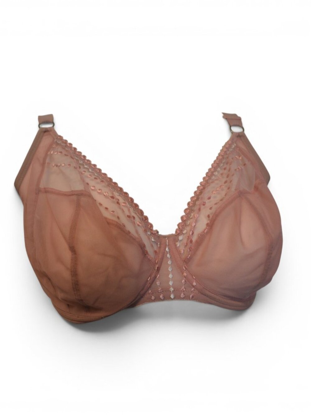 Elomi Matilda Underwire Plunge Bra 34L Rose Tan Sheer Mesh EL8900